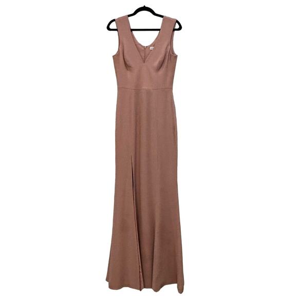NWOT DRESS THE POPULATION $198 Sandra Blush High Slit V Neck Gown Size S - Picture 6 of 7